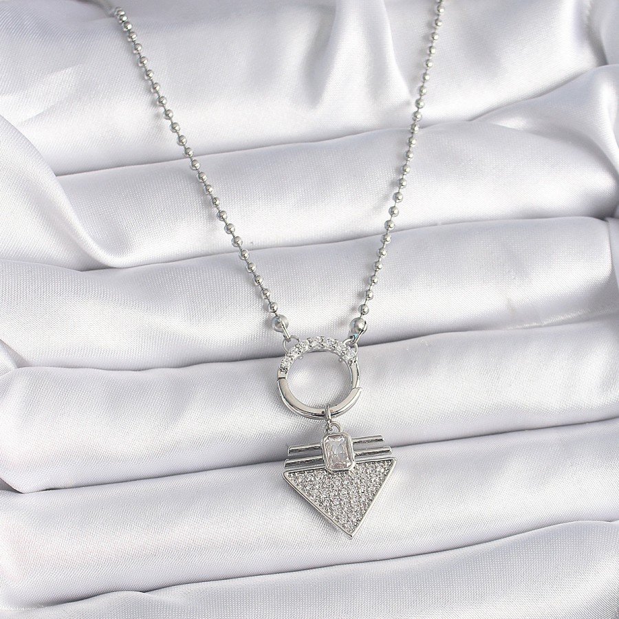 316L Steel Silver Color Ball Chain Zircon Stone Triangle Model Women s Necklace