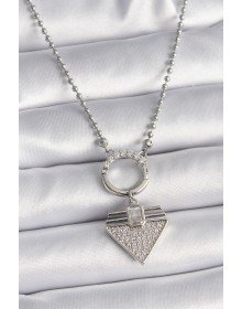 316L Steel Silver Color Ball Chain Zircon Stone Triangle Model Women's Necklace