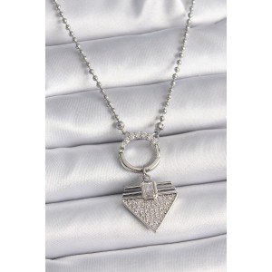 316L Steel Silver Color Ball Chain Zircon Stone Triangle Model Women's Necklace