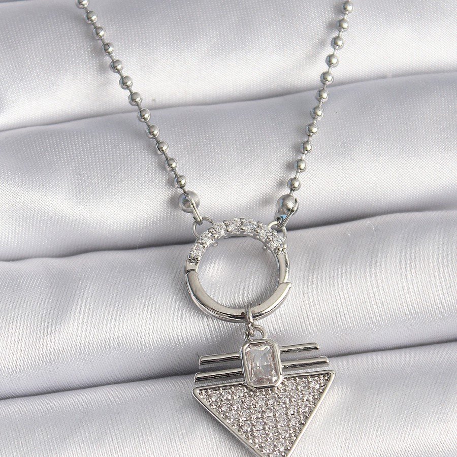 316L Steel Silver Color Ball Chain Zircon Stone Triangle Model Women s Necklace