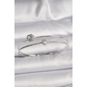 Brass Silver Color Zircon Stone Heart Model Women's Bracelet