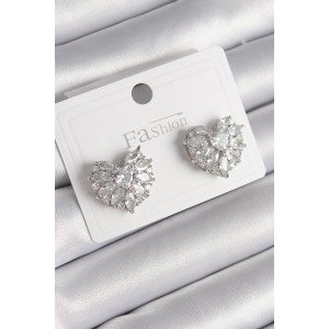 Brass Silver Color Zircon Stone Heart Model Women's Earrings Brass Silver Color Zircon Stone Heart Model Women's Earrings