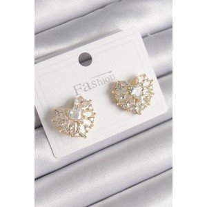 Brass Gold Color Zircon Stone Heart Model Women's Earrings Brass Gold Color Zircon Stone Heart Model Women's Earrings