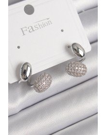 Brass Silver Color Zircon Stone Convex Model Women's Earrings