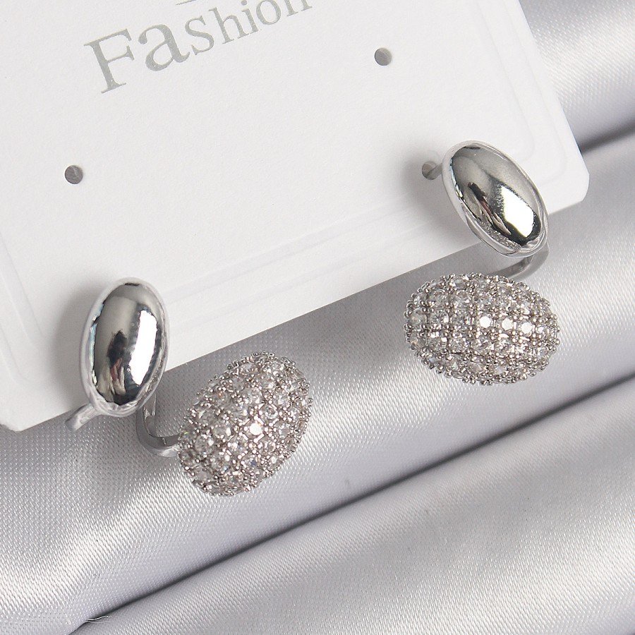 Brass Silver Color Zircon Stone Convex Model Women s Earrings