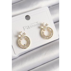 Brass Gold Color Zircon Stone Ring Model Flower Figure Women's Earrings