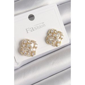Brass Gold Color Zircon Stone Clover Model Women's Earrings Brass Gold Color Zircon Stone Clover Model Women's Earrings