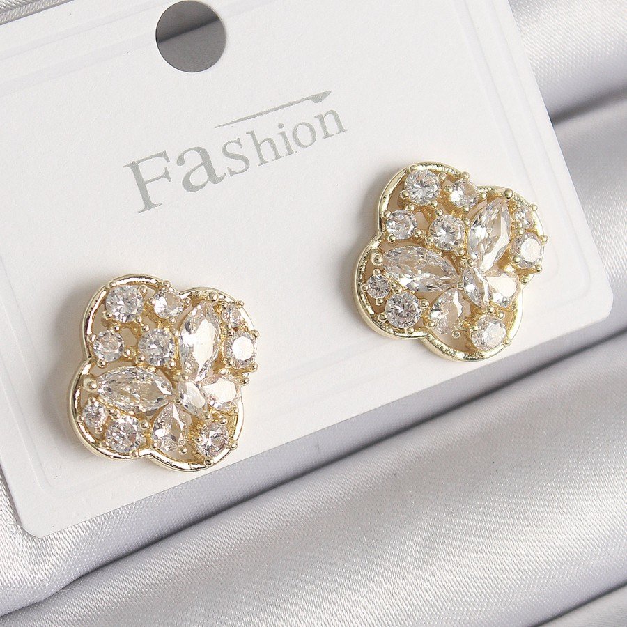 Brass Gold Color Zircon Stone Clover Model Women s Earrings Brass Gold Color Zircon Stone Clover Model Women s Earrings