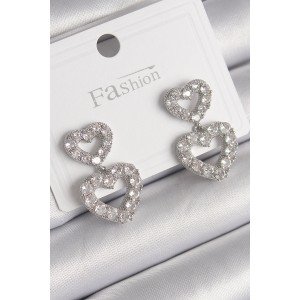 Brass Silver Color Zircon Stone Dangle Heart Model Women's Earrings