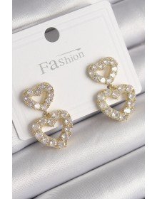 Brass Gold Color Zircon Stone Dangle Heart Model Women's Earrings