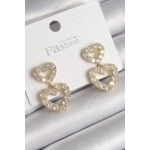 Brass Gold Color Zircon Stone Dangle Heart Model Women's Earrings Brass Gold Color Zircon Stone Dangle Heart Model Women's Earrings
