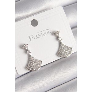 Brass Silver Color Zircon Stone Motif Model Women's Earrings