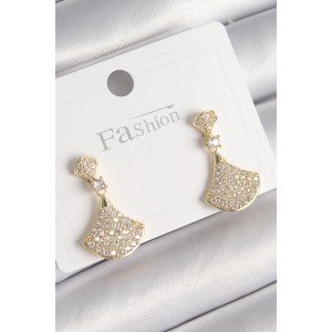 Brass Gold Color Zircon Stone Motif Model Women's Earrings
