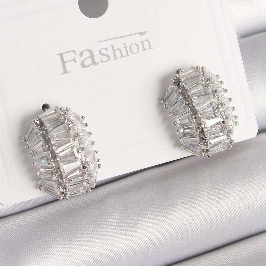 Brass Silver Color Zircon Stone Tortoise Shell Model Women s Earrings