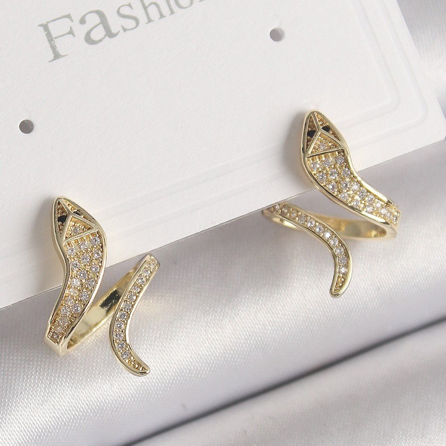 Brass Gold Color Zircon Stone Snake Model Women s Earrings