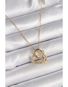 316L Steel Gold Color Chain Zircon Stone Detailed Heart Model Infinity Detail Women's Necklace