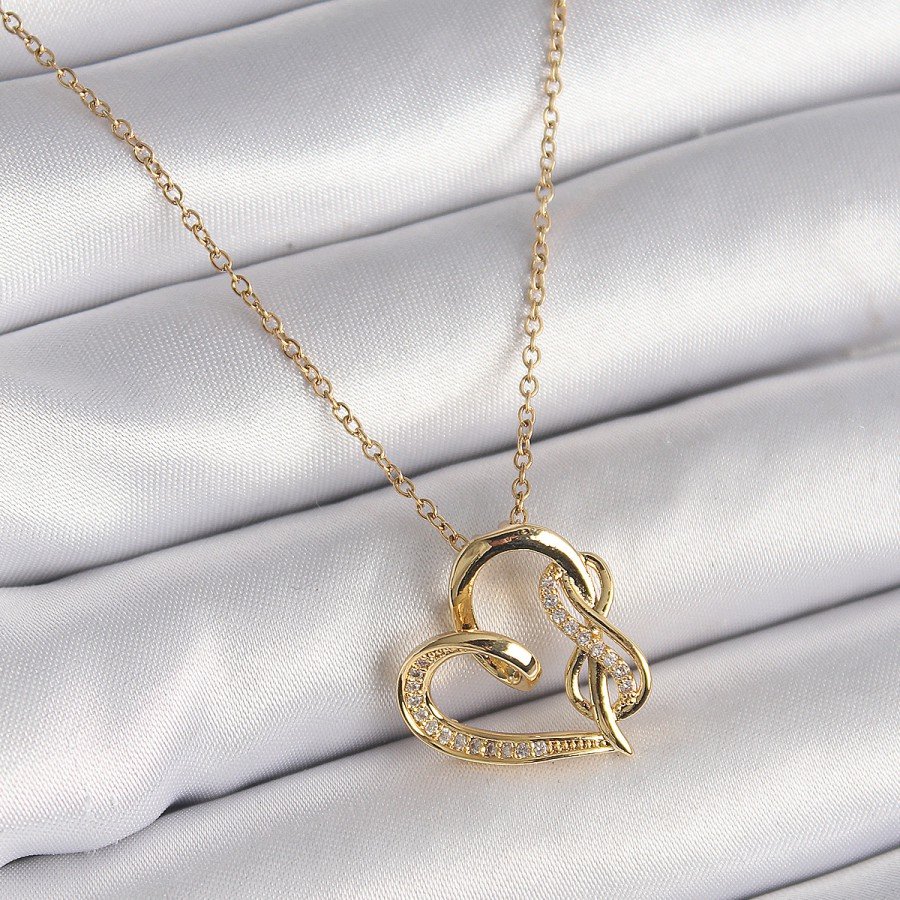 316L Steel Gold Color Chain Zircon Stone Detailed Heart Model Infinity Detail Women s Necklace