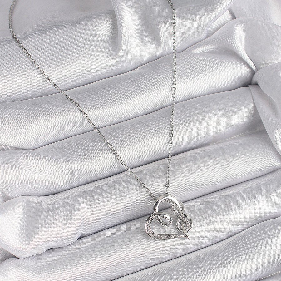 316L Steel Silver Color Chain Zircon Stone Detailed Heart Model Infinity Detail Women s Necklace 316L Steel Silver Color Chain Zircon Stone Detailed Heart Model Infinity Detail Women s Necklace