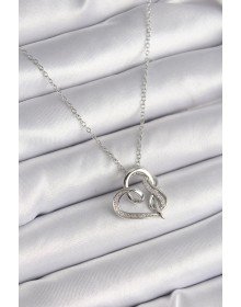 316L Steel Silver Color Chain Zircon Stone Detailed Heart Model Infinity Detail Women's Necklace