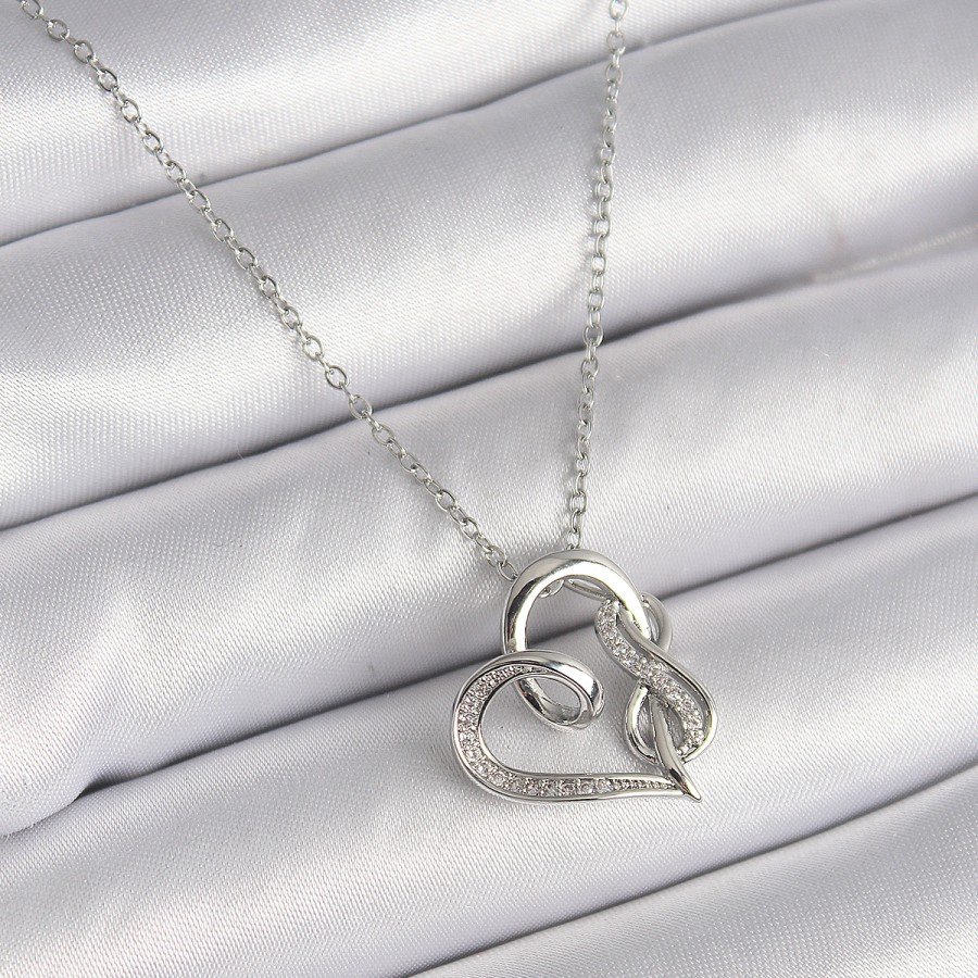 316L Steel Silver Color Chain Zircon Stone Detailed Heart Model Infinity Detail Women s Necklace 316L Steel Silver Color Chain Zircon Stone Detailed Heart Model Infinity Detail Women s Necklace