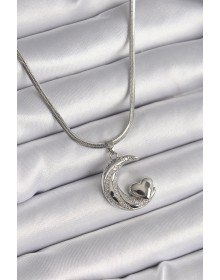 316L Steel Silver Color Italian Chain Zircon Stone Halil Figure Heart Detail Women's Necklace