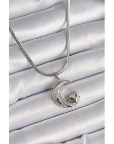 316L Steel Silver Color Italian Chain Zircon Stone Halil Figure Heart Detail Women's Necklace
