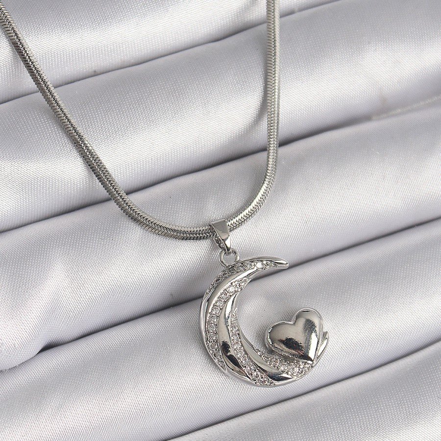 316L Steel Silver Color Italian Chain Zircon Stone Halil Figure Heart Detail Women s Necklace 316L Steel Silver Color Italian Chain Zircon Stone Halil Figure Heart Detail Women s Necklace