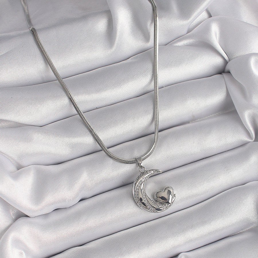 316L Steel Silver Color Italian Chain Zircon Stone Halil Figure Heart Detail Women s Necklace 316L Steel Silver Color Italian Chain Zircon Stone Halil Figure Heart Detail Women s Necklace