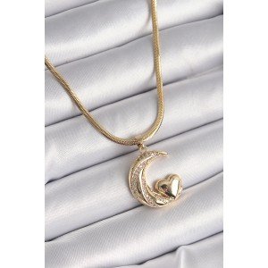 316L Steel Gold Color Steel Italian Chain Zircon Stone Halil Figure Heart Detail Women's Necklace