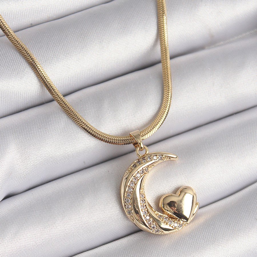 316L Steel Gold Color Steel Italian Chain Zircon Stone Halil Figure Heart Detail Women s Necklace