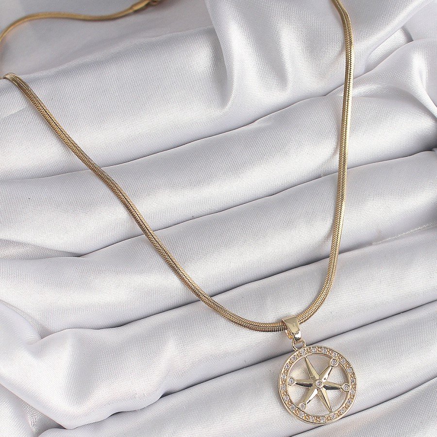 316L Steel Gold Color Italian Chain Zircon Stone Pole Star Model Women s Necklace 316L Steel Gold Color Italian Chain Zircon Stone Pole Star Model Women s Necklace