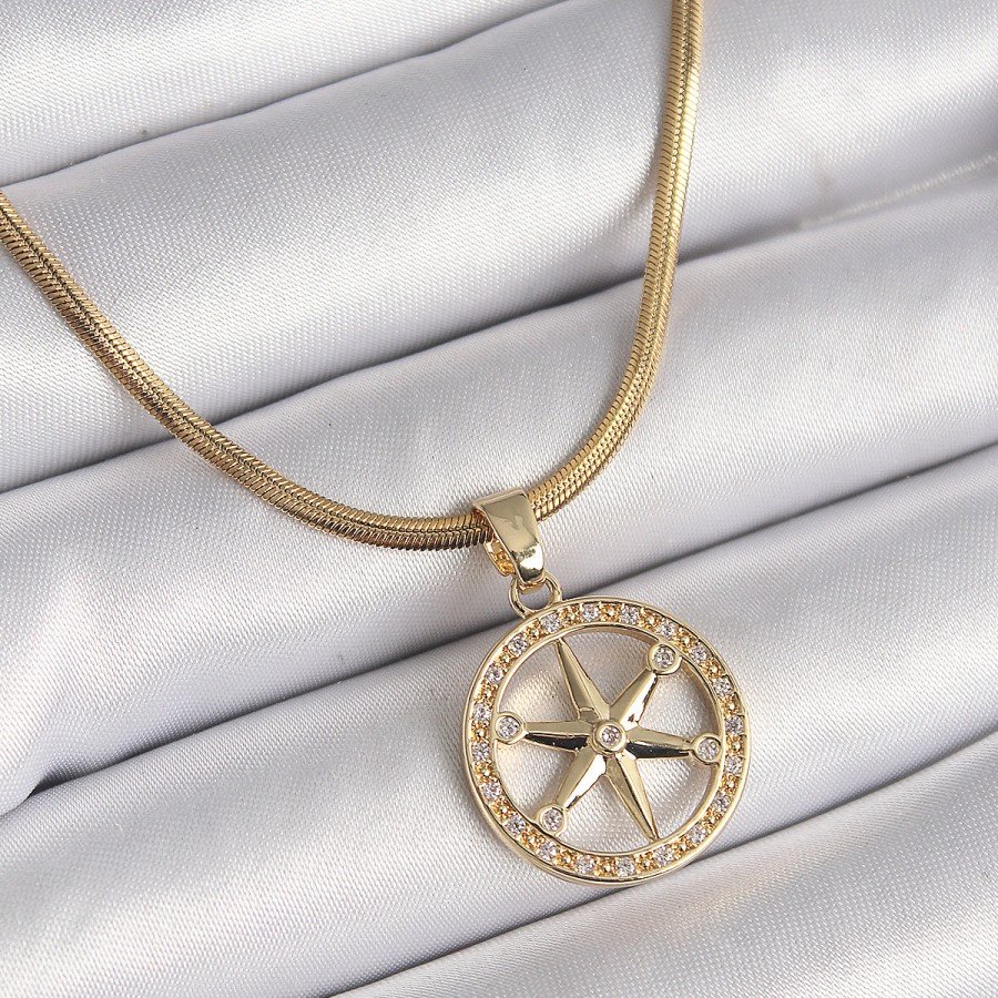 316L Steel Gold Color Italian Chain Zircon Stone Pole Star Model Women s Necklace 316L Steel Gold Color Italian Chain Zircon Stone Pole Star Model Women s Necklace