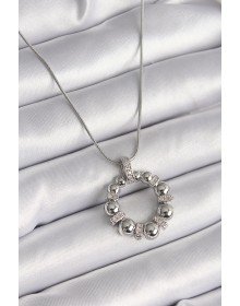 316L Steel Silver Color Chain Zircon Stone Detailed Convex Ring Model Women's Necklace