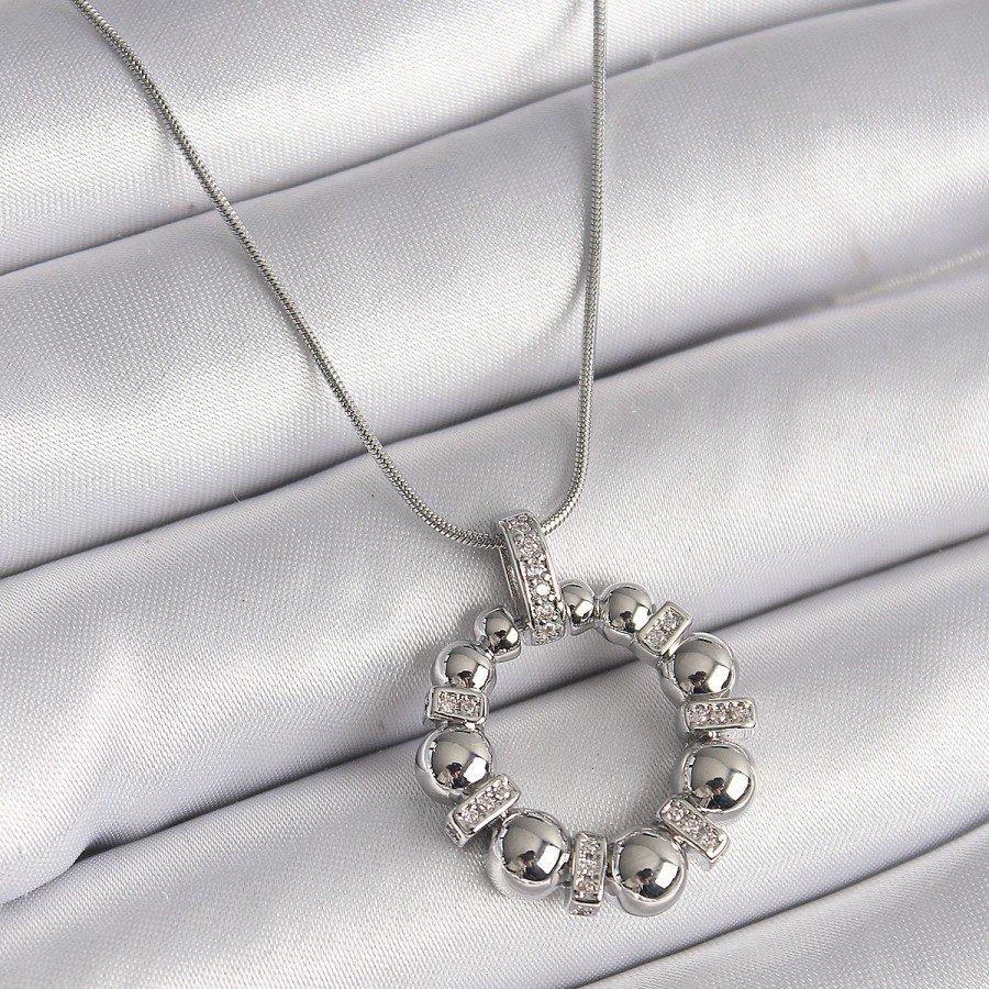 316L Steel Silver Color Chain Zircon Stone Detailed Convex Ring Model Women s Necklace