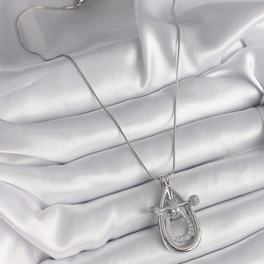 316L Steel Silver Color Zircon Stone Drop Model Women s Necklace