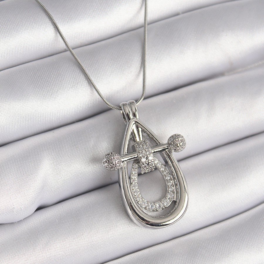 316L Steel Silver Color Zircon Stone Drop Model Women s Necklace