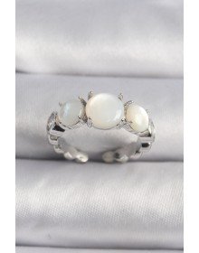 Brass Silver Color Zircon Stone Detailed White Pearl VIP Series Women's Ring
