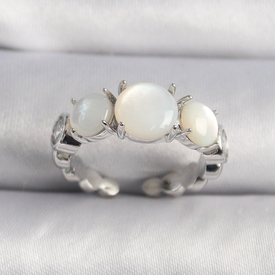 Brass Silver Color Zircon Stone Detailed White Pearl VIP Series Women s Ring