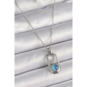 316L Steel Silver Color Chain Blue Cat Eye Model Women's Necklace