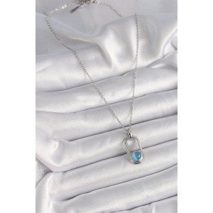 316L Steel Silver Color Chain Blue Cat Eye Model Women's Necklace