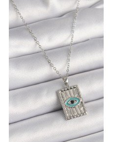 316L Steel Silver Color Zircon Stone Eye Engraving Detailed Plate Model Women's Necklace