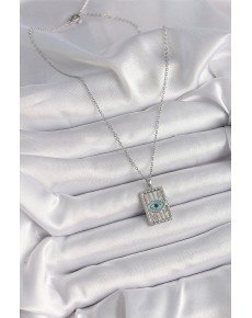316L Steel Silver Color Zircon Stone Eye Engraving Detailed Plate Model Women's Necklace