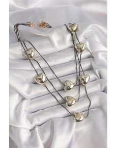 Smoked Brass Color Chain 3D Gold Color Heart Model Women's Necklace