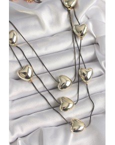Smoked Brass Color Chain 3D Gold Color Heart Model Women's Necklace