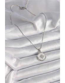 316L Steel Silver Color Chain White Pearlescent Zircon Stone Star Engraving Model Women's Necklace