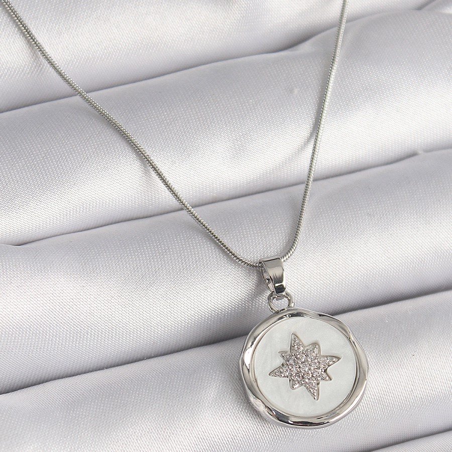 316L Steel Silver Color Chain White Pearlescent Zircon Stone Star Engraved Model Women s Necklace