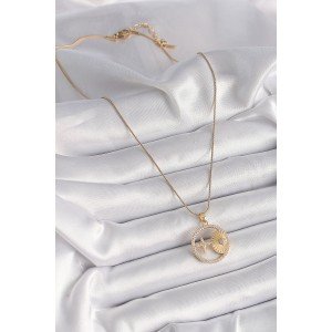 316L Steel Gold Color Chain Zircon Stone Star Engraved Medallion Model Women's Necklace