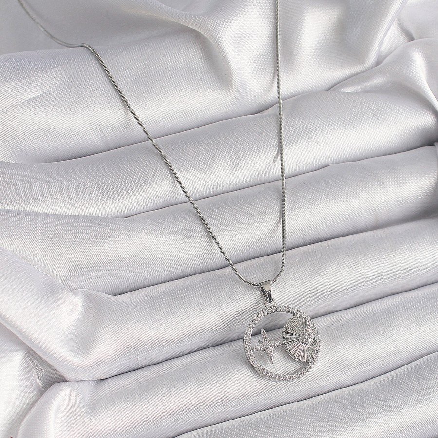 316L Steel Silver Color Chain Zircon Stone Star Medallion Model Women s Necklace