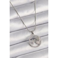 316L Steel Silver Color Chain Zircon Stone Star Medallion Model Women's Necklace