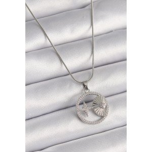 316L Steel Silver Color Chain Zircon Stone Star Medallion Model Women's Necklace